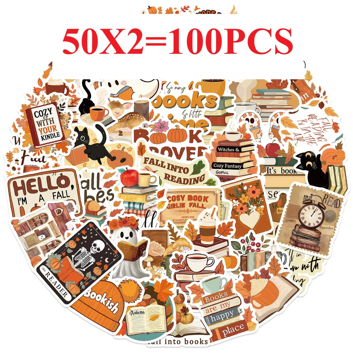 50/100PCS Cartoon Autumn Season Bookworm Graffiti Stickers Decoration Guitar Notebook Luggage DIY Waterproof